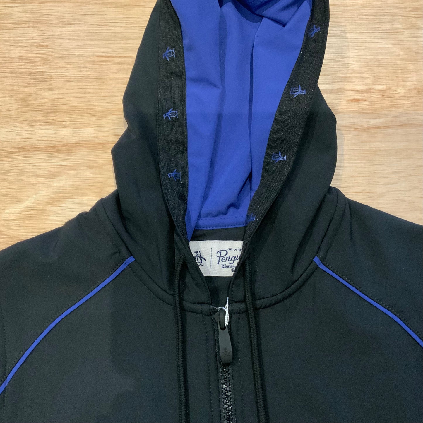 Penguin Hooded Fleece Top | Soft Fleece Hoodie with Blue Trim
