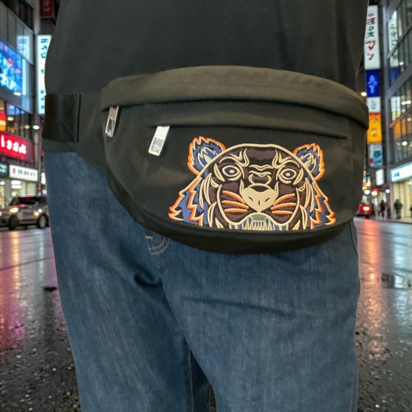 KENZO Kampus Tiger Embroidered Belt Bag – Black / Multicolour – A, Grade