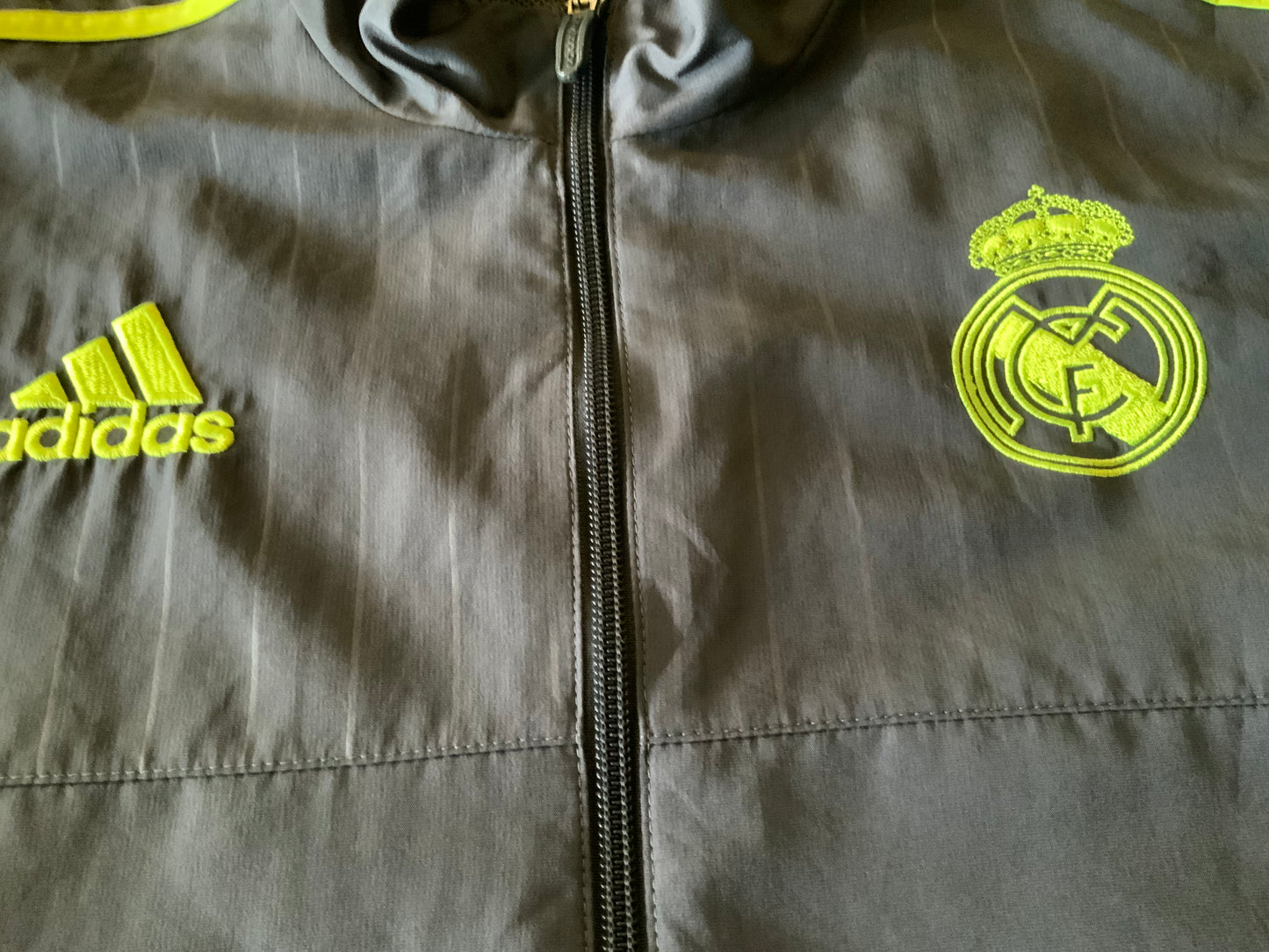 Adidas Vintage 2016 Real Madrid Training Jacket – Grey & Neon Yellow – A Grade