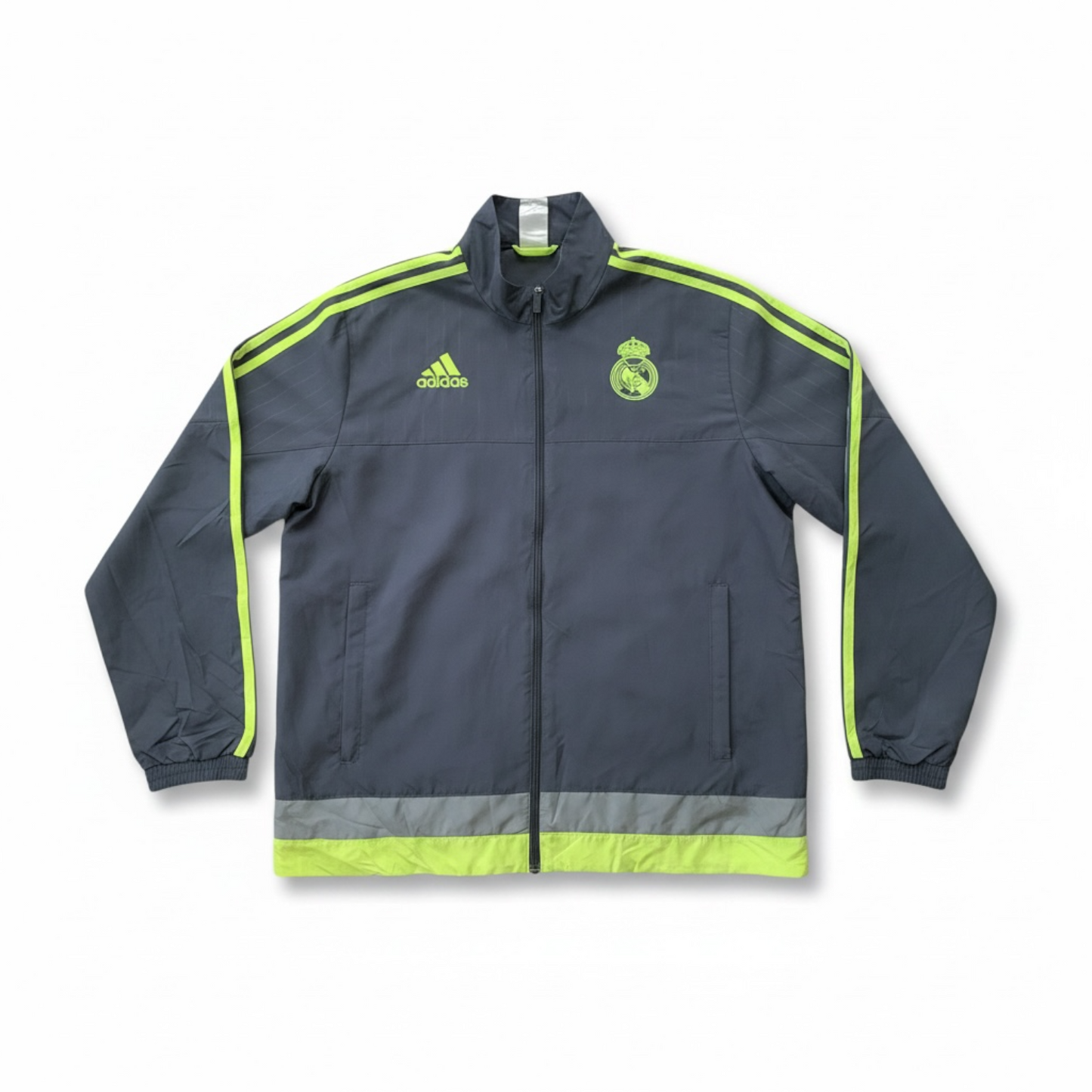 Adidas Vintage 2016 Real Madrid Training Jacket – Grey & Neon Yellow – A Grade