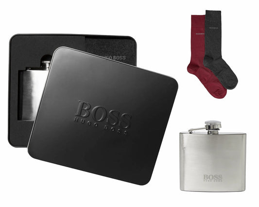HUGO BOSS Men’s Hip Flask & 2-Pair Socks Gift Set