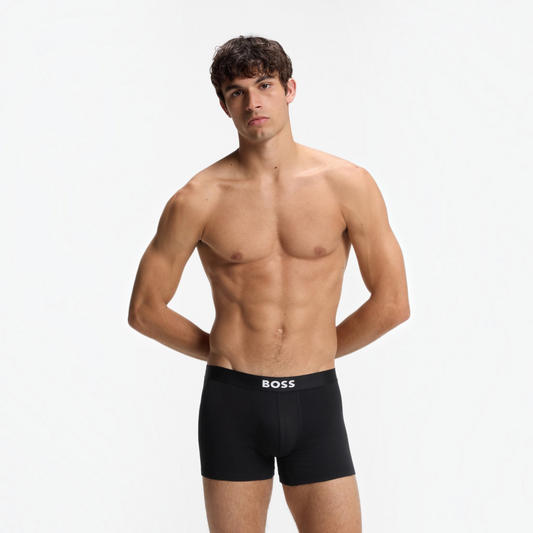 BOSS ONE men’s three-pack black stretch cotton boxer shorts 50544272-001 with branded waistbands