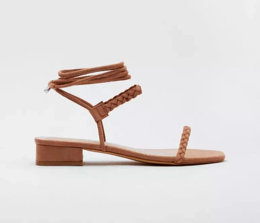 Faux Suede Low heel Ankle tie Sandal