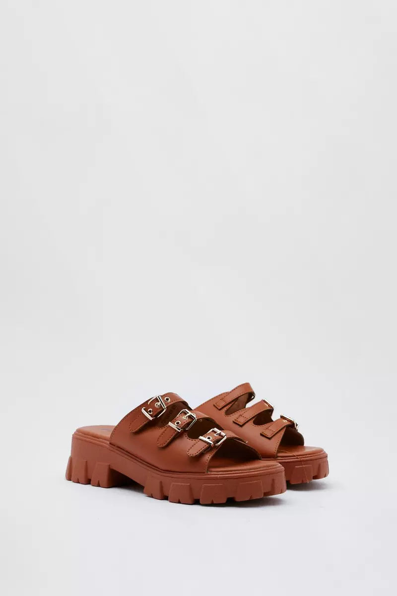 Women's  Chunky Triple Buckle Faux leather Sandals